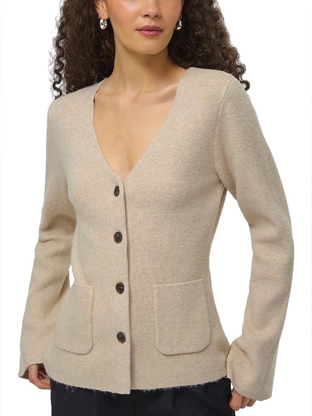 French Connection Ellie Knit V-neck Cardigan in Oatmeal